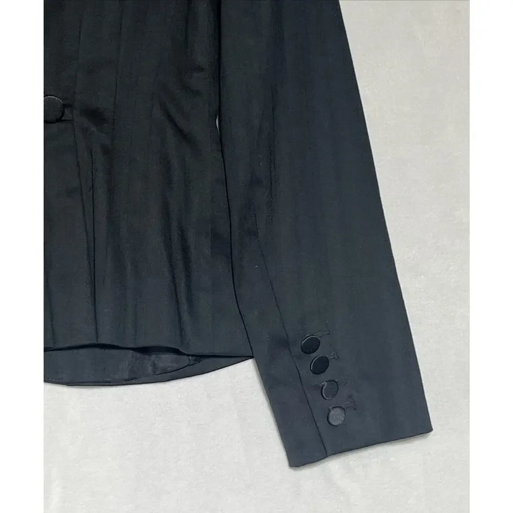 LOFT Tuxedo Blazer Womens 4P Black Scoop Neck Satin Collar One Button Formal - Picture 5 of 11